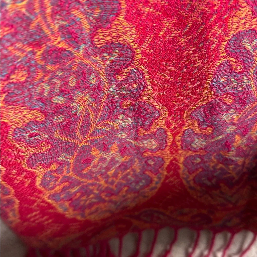 Pashmina scarf Vibrant Red and Orange Scarf‎ 100% Pashmina fringe edge